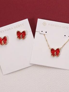 Kendra Scott Red Butterfly Necklace & Earrings Set